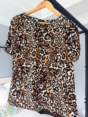 Talbots Animal Print Short Sleeve Blouse - Brown/Black/Cream